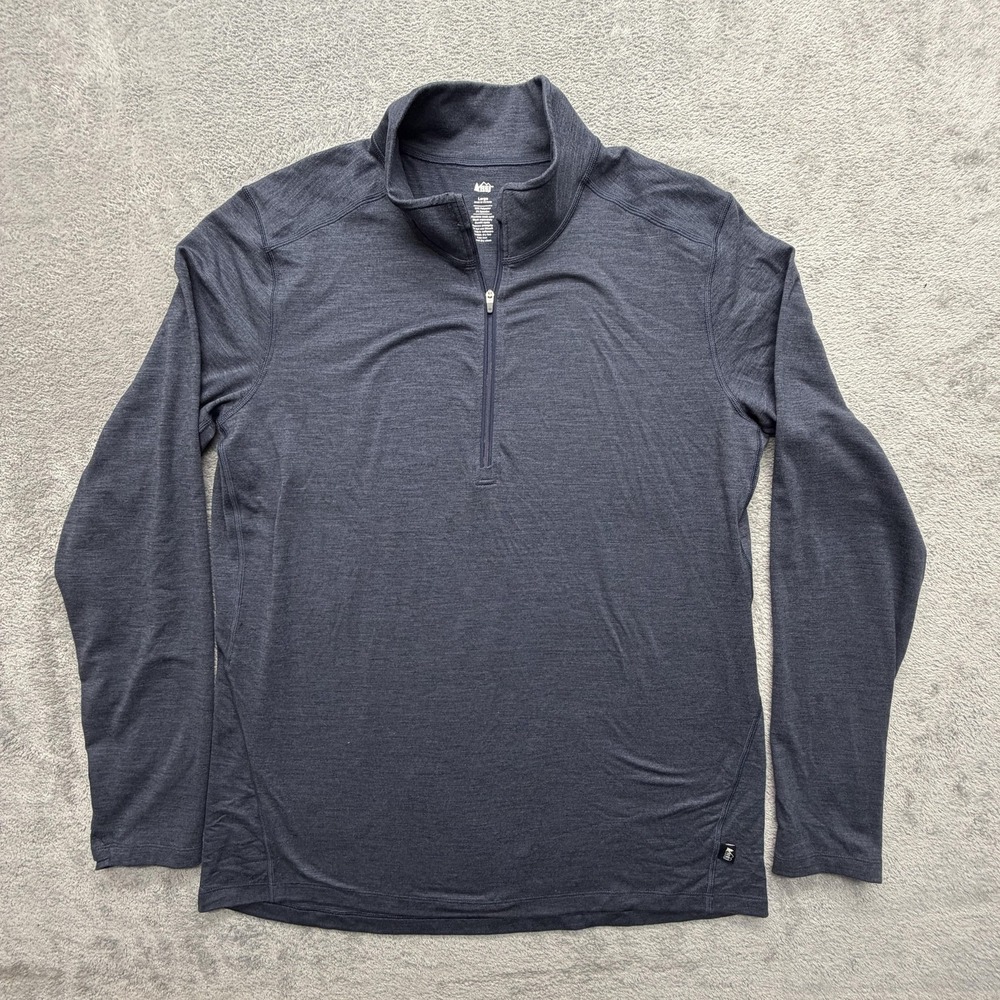 REI Co-op Pullover‎ Mens L Blue Mock Neck Long Sleeve Zip Activewear Jersey
